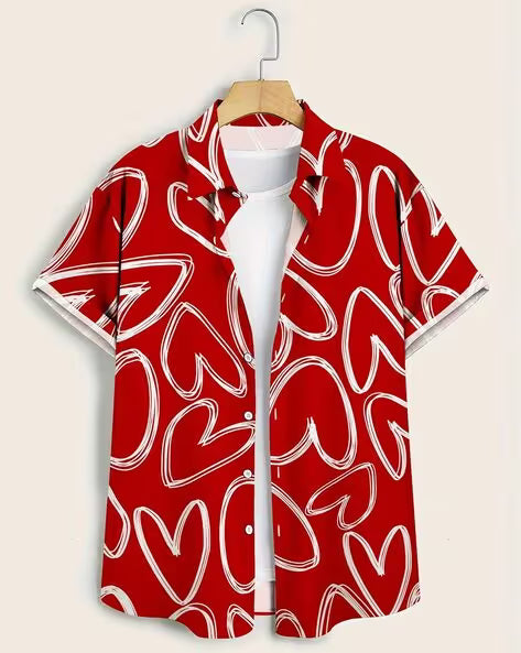 Men Heart Print Regular Fit Shirt