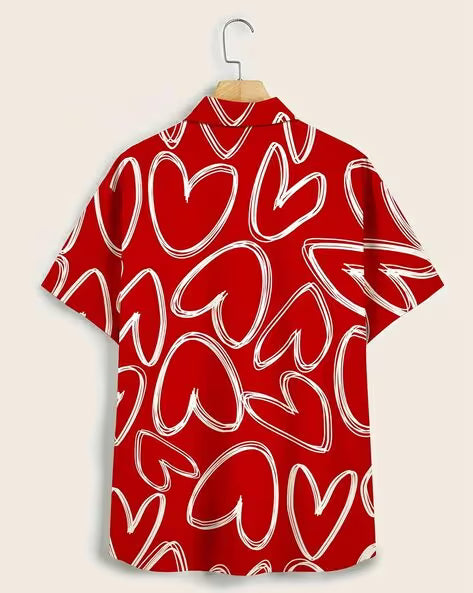 Men Heart Print Regular Fit Shirt