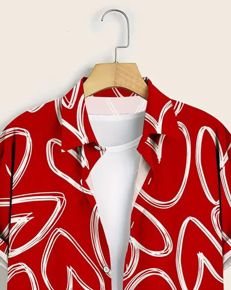 Men Heart Print Regular Fit Shirt