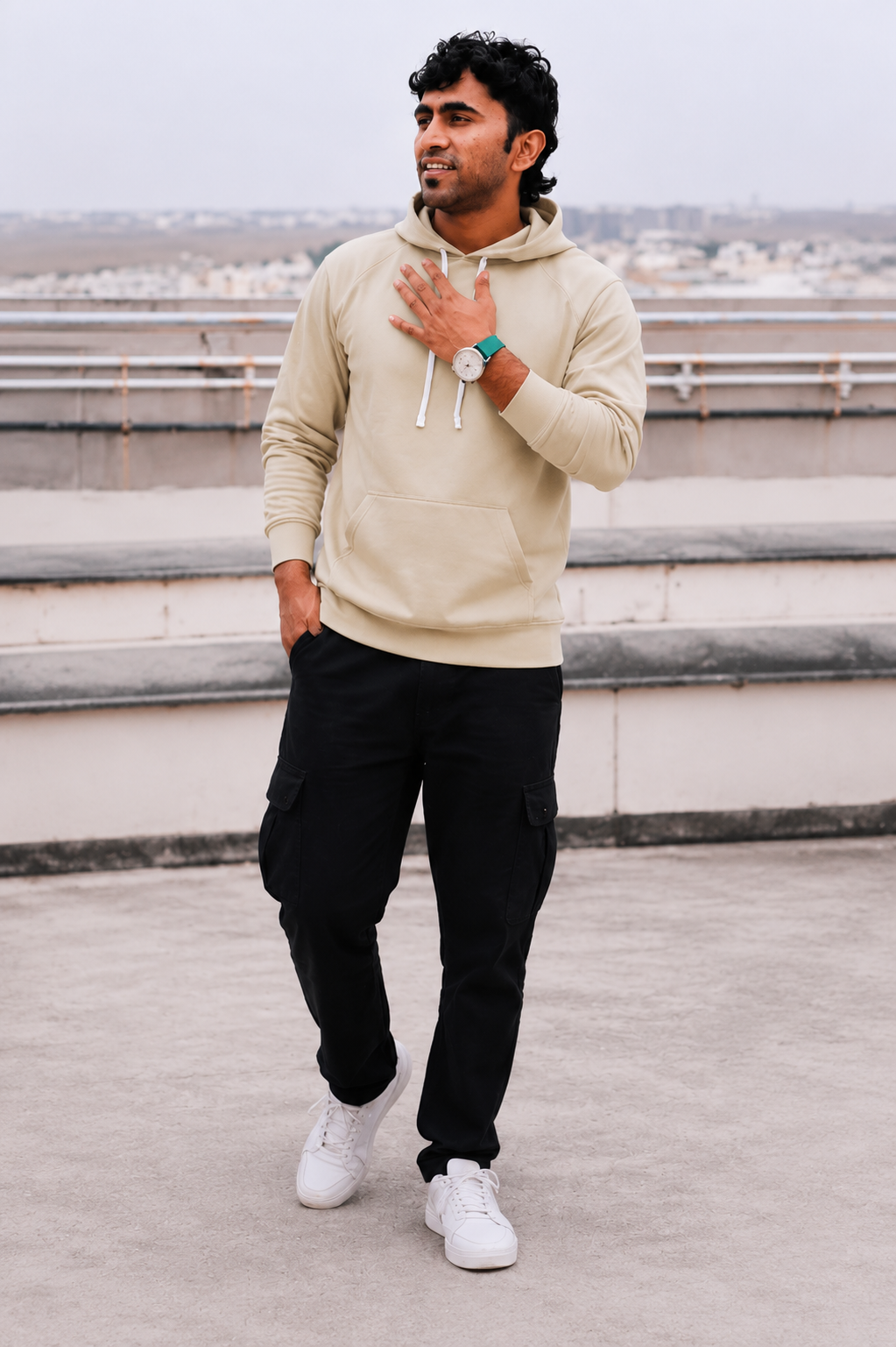Classic Beige Hooded Sweatshirt for Men