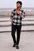 Men's Navy Blue Big Box Checked Full Sleeve Casual Shirt
