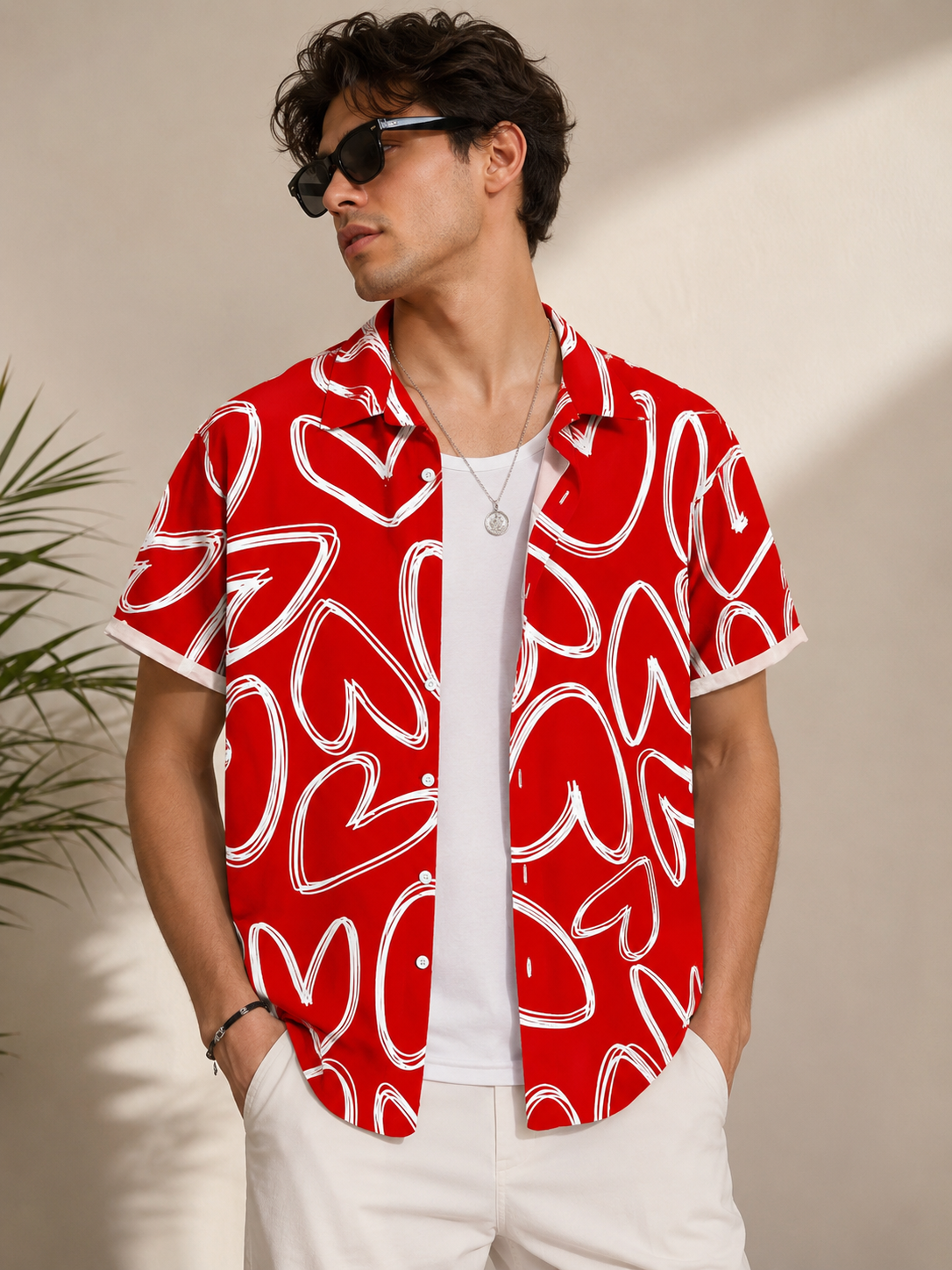 Men Heart Print Regular Fit Shirt