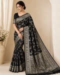Masoram Silk Saree – Black with Silver Zari Woven Border |