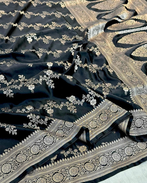 Masoram Silk Saree – Black with Silver Zari Woven Border |