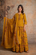 Mustard Floral Printed Kurta Set with Dupatta