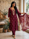 Elegant Maroon Embroidered Kurta Set with Dupatta